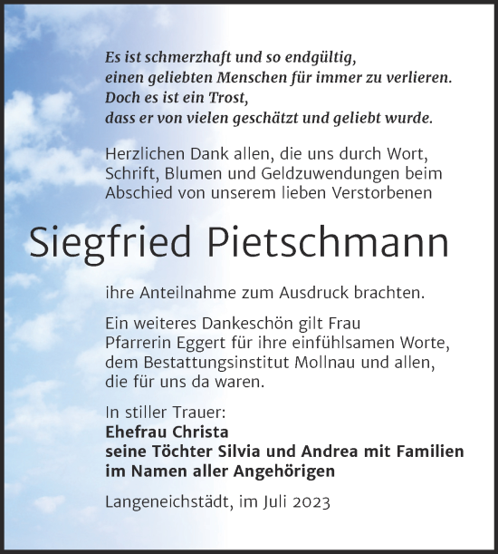 Traueranzeige von Siegfried Pietschmann von Trauerkombi Merseburg