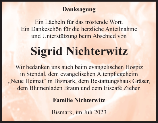 Traueranzeige von Sigrid Nichterwitz von Volksstimme Altmark Ost