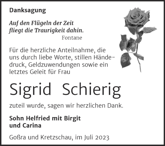 Traueranzeige von Sigrid Schierig von Trauerkombi Zeitz
