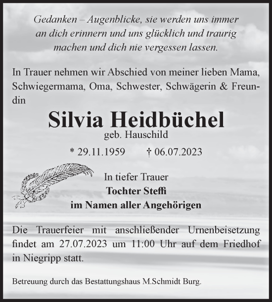 Traueranzeige von Silvia Heidbüchel von Volksstimme Burg/Genthin