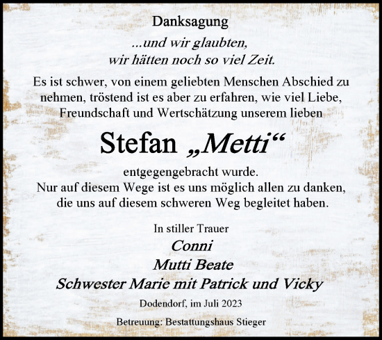 Traueranzeige von Stefan Metti von Volksstimme Magdeburg