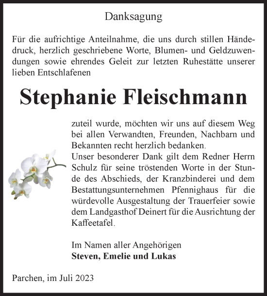 Traueranzeige von Stephanie Fleischmann von Volksstimme Burg/Genthin