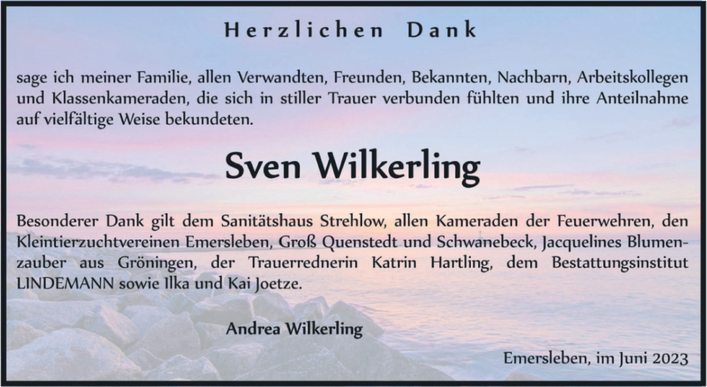  Traueranzeige für Sven Wilkerling vom 08.07.2023 aus Volksstimme Halberstadt