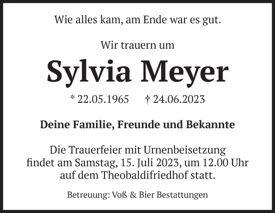 Traueranzeige von Sylvia Meyer von Volksstimme Wernigerode