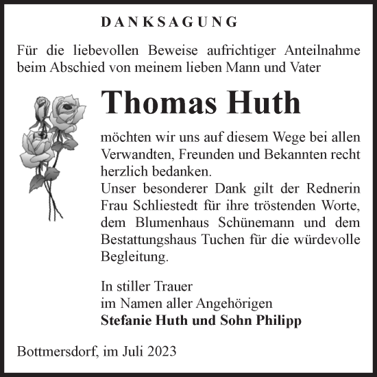 Traueranzeige von Thomas Huth von Volksstimme Oschersleben/Wanzleben