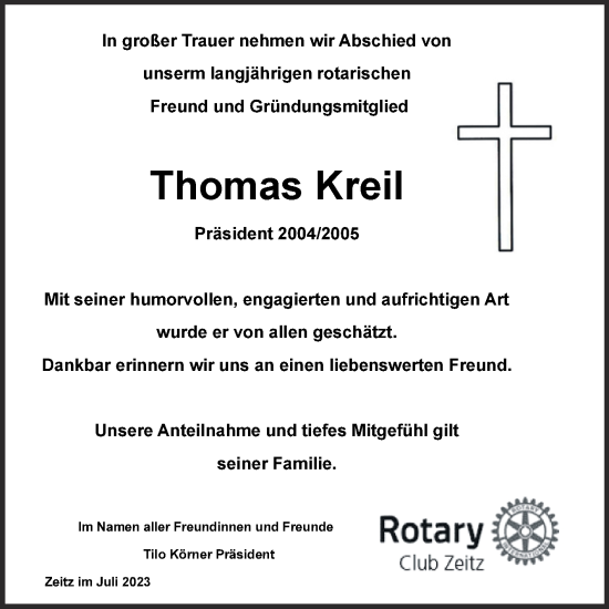 Traueranzeige von Thomas Kreil von Super Sonntag Zeitz