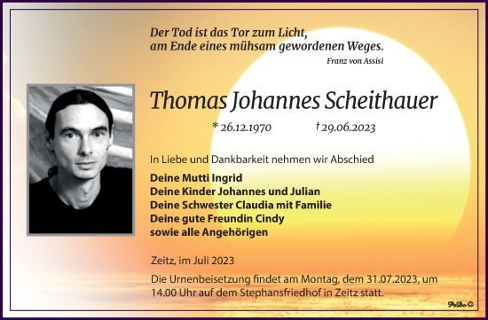 Traueranzeige von Thomas Johannes Scheithauer von Trauerkombi Zeitz