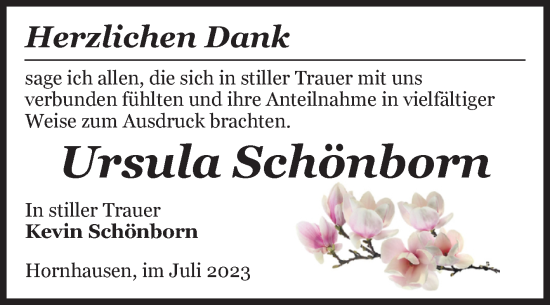 Traueranzeige von Ursula Schönborn von Volksstimme Oschersleben/Wanzleben