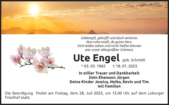 Traueranzeige von Ute Engel von Volksstimme Zerbst