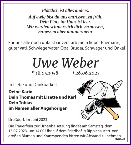 Traueranzeige von Uwe Weber von Trauerkombi Zeitz