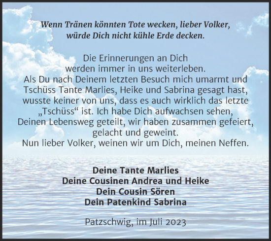 Traueranzeige von Volker  von Trauerkombi Wittenberg