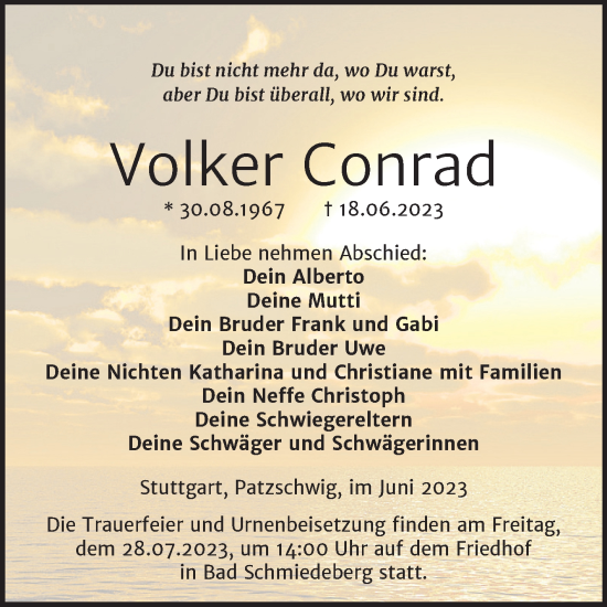 Traueranzeige von Volker Conrad von Trauerkombi Wittenberg