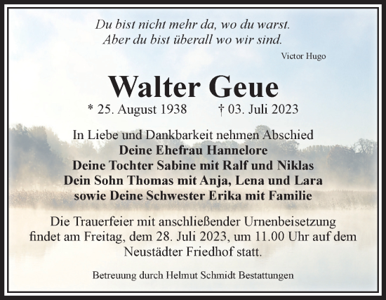 Traueranzeige von Walter Geue von Volksstimme Magdeburg