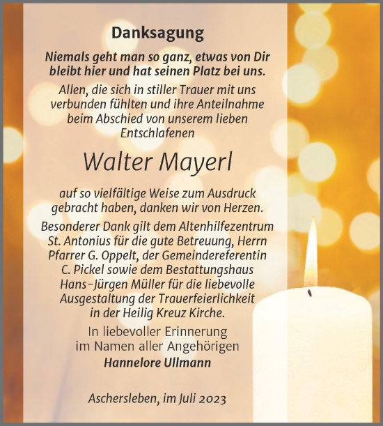 Traueranzeige von Walter Mayerl von Trauerkombi Aschersleben