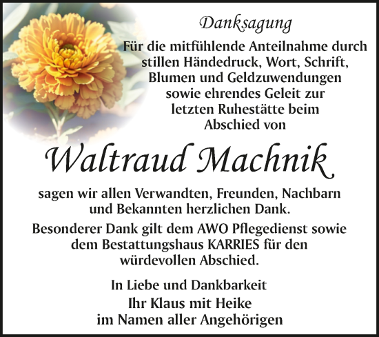 Traueranzeige von Waltraud Machnik von Trauerkombi Quedlinburg