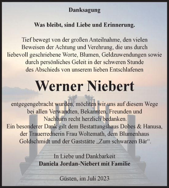 Traueranzeige von Werner Niebert von Volksstimme Staßfurt