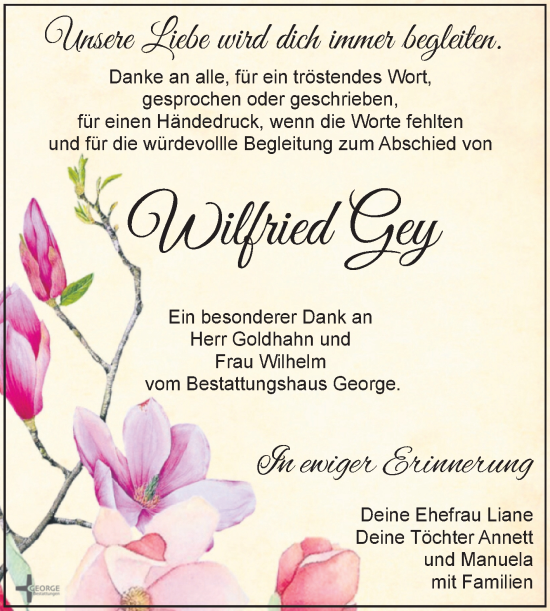 Traueranzeige von Wilfried Gey von Super Sonntag Zeitz