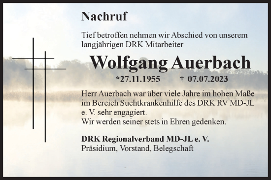 Traueranzeige von Wolfgang Auerbach von Volksstimme Burg/Genthin