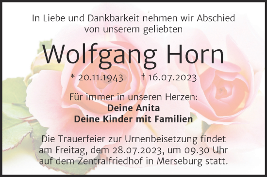 Traueranzeige von Wolfgang Horn von Trauerkombi Merseburg