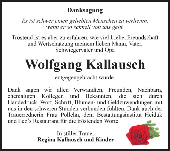 Traueranzeige von Wolfgang Kallausch von Volksstimme Schönebeck