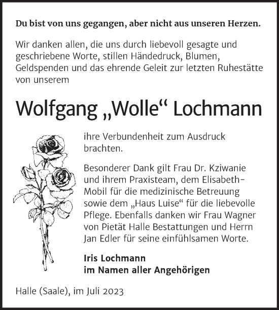 Traueranzeige von Wolfgang Lochmann von Mitteldeutsche Zeitung Halle/Saalkreis