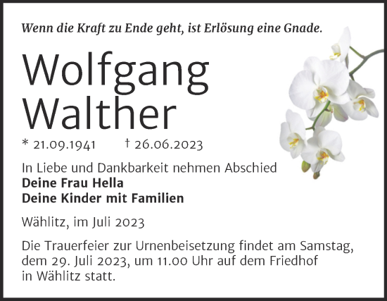 Traueranzeige von Wolfgang Walther von Trauerkombi Weißenfels