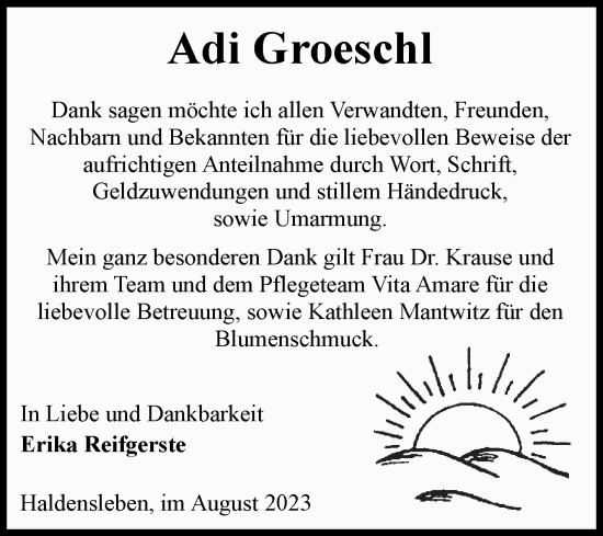 Traueranzeige von Adi Groeschl von Volksstimme Haldensleben/Wolmirstedt