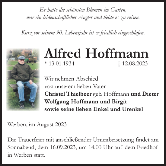 Traueranzeige von Alfred Hoffmann von Volksstimme Altmark Ost