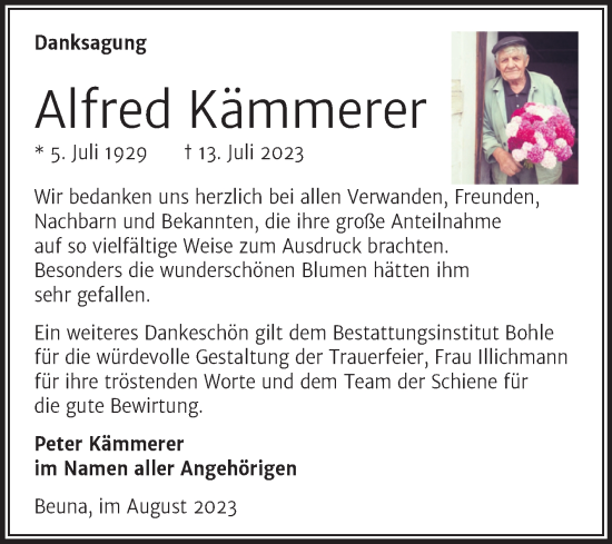 Traueranzeige von Alfred Kämmerer von Trauerkombi Merseburg