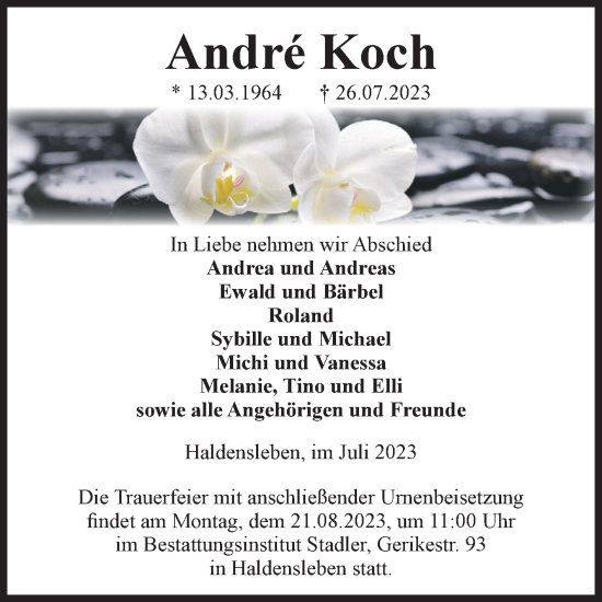 Traueranzeige von Andre Koch von Volksstimme Haldensleben/Wolmirstedt