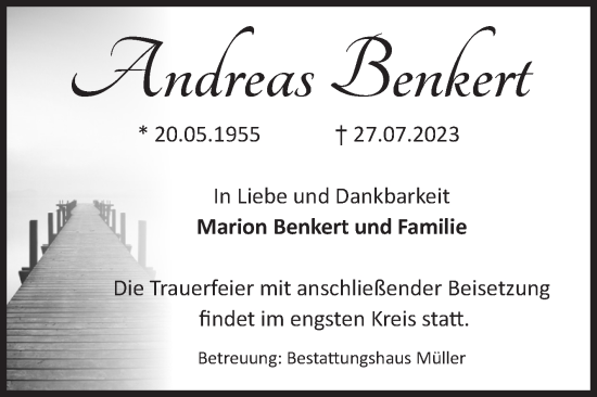 Traueranzeige von Andreas Benkert von Volksstimme Altmark West