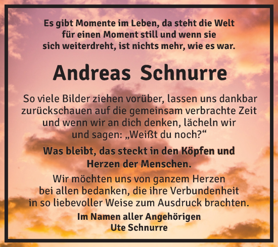 Traueranzeige von Andreas Schnurre von Trauerkombi Quedlinburg