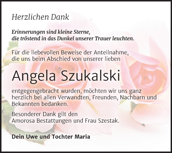 Traueranzeige von Angela Szukalski von Trauerkombi Dessau