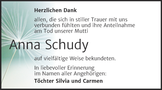 Traueranzeige von Anna Schudy von Trauerkombi Wittenberg