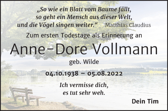 Traueranzeige von Anne-Dore Vollmann 