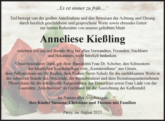 Traueranzeige von Anneliese Kießling von Volksstimme Burg/Genthin