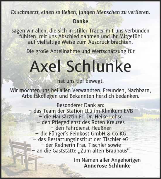Traueranzeige von Axel Schlunke von Super Sonntag Wittenberg