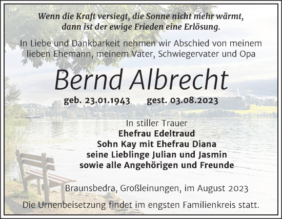 Traueranzeige von Bernd Albrecht von Trauerkombi Merseburg