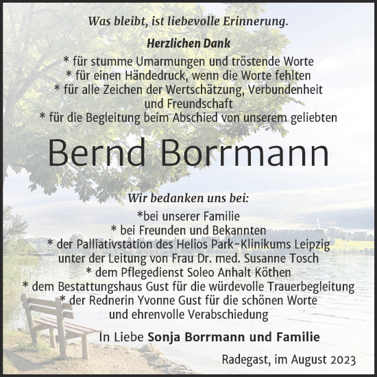 Traueranzeige von Bernd Borrmann von Trauerkombi Köthen