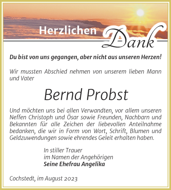 Traueranzeige von Bernd Probst 