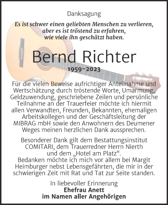 Traueranzeige von Bernd Richter von Super Sonntag Weißenfels