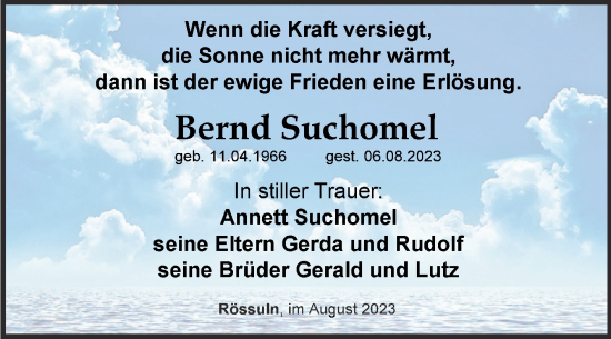 Traueranzeige von Bernd Suchomel von Trauerkombi Weißenfels