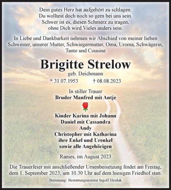 Traueranzeige von Brigitte Strelow von Volksstimme Schönebeck