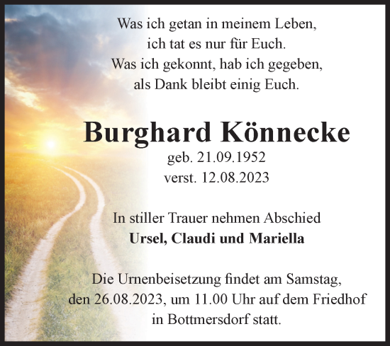 Traueranzeige von Burghard Könnecke von Volksstimme Oschersleben/Wanzleben
