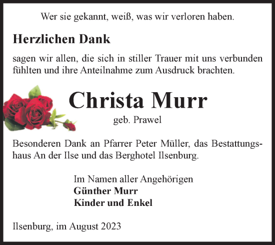 Traueranzeige von Christa Murr von Volksstimme Wernigerode