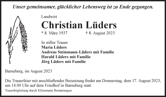 Traueranzeige von Christian Lüders von Volksstimme Oschersleben/Wanzleben