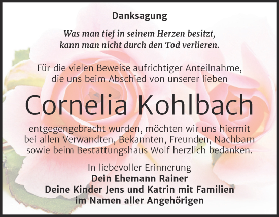 Traueranzeige von Cornelia Kohlbach von Trauerkombi Weißenfels