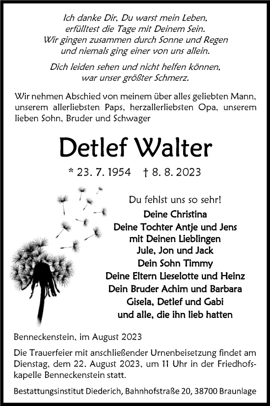 Traueranzeige von Detlef Walter von Volksstimme Wernigerode