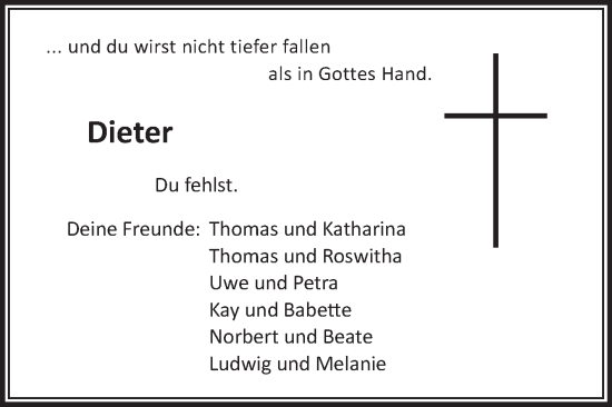 Traueranzeige von Dieter  von Mitteldeutsche Zeitung Halle/Saalkreis