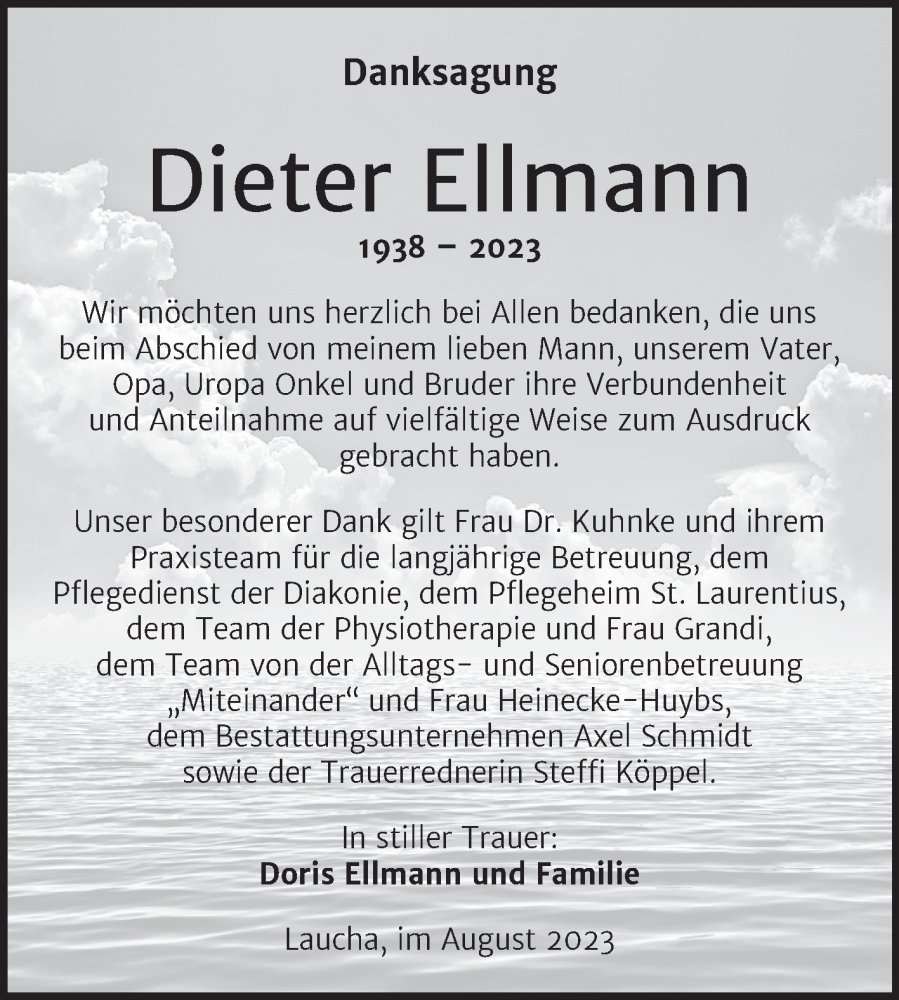  Traueranzeige für Dieter Ellmann vom 23.08.2023 aus Naumburger Tageblatt